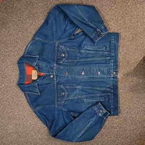 Plain Pockets Plaid Lining Denim Blue Jean Jacket